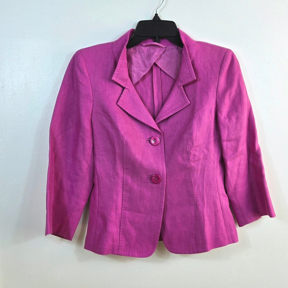 Max‎ Mara Womens Preppy Pink 100% Linen Tailored Career Blazer Jacket 2 Italy
